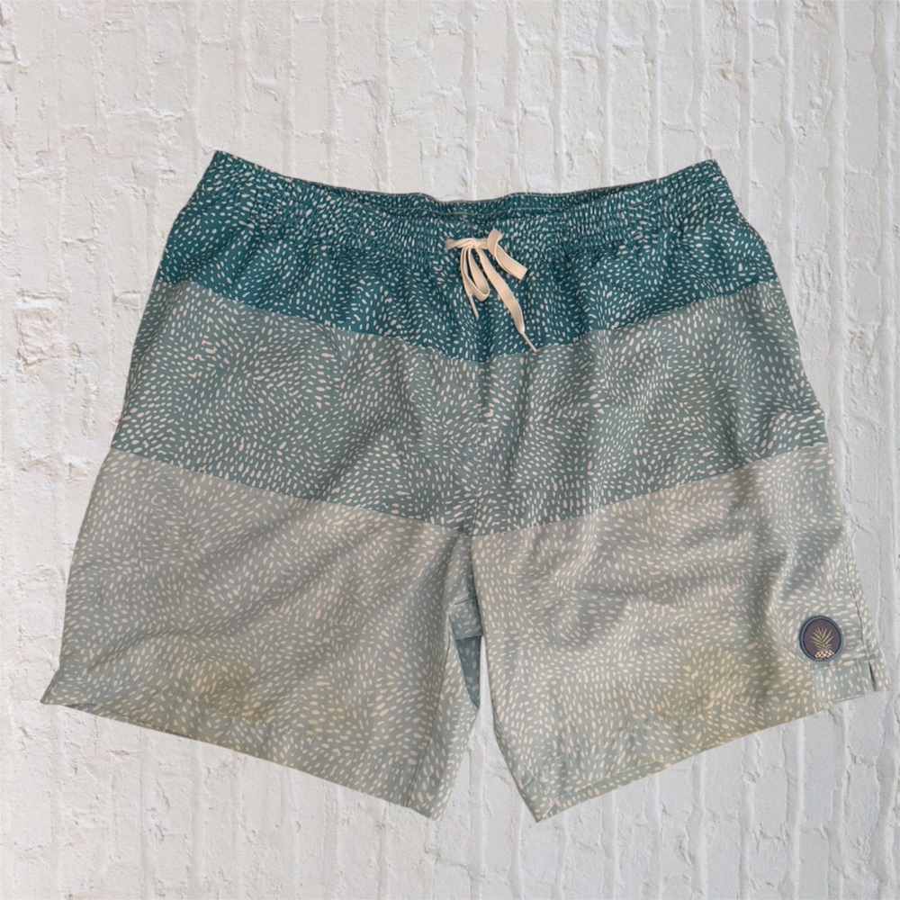 Chubbies Swim Shorts Mens 2XL Blue Spotted Pineapple Logo Lined Trunks 7 Inseam
